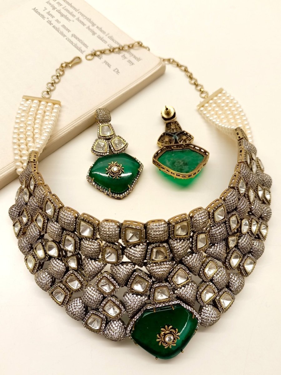 Gerbera Green Victorian Necklace Set - House of Sarvati LLC