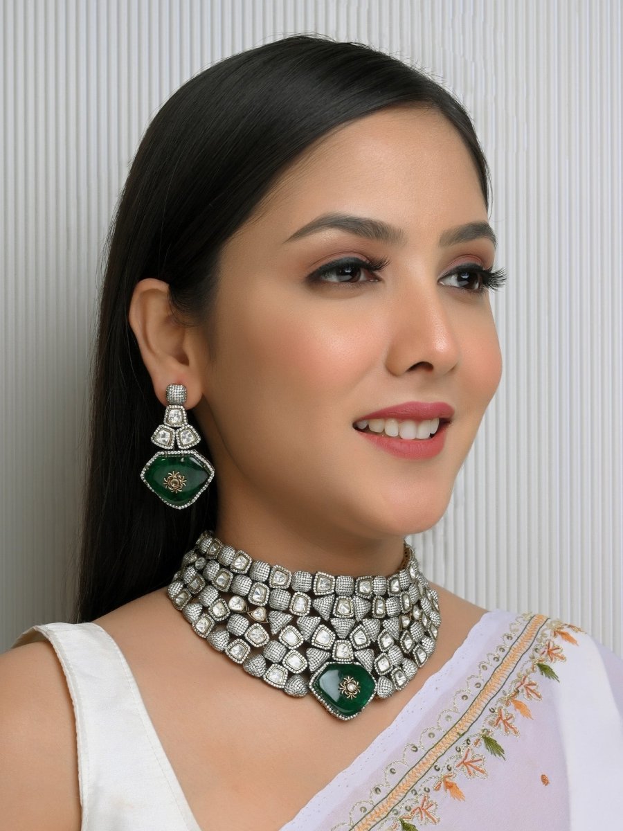 Gerbera Green Victorian Necklace Set - House of Sarvati LLC