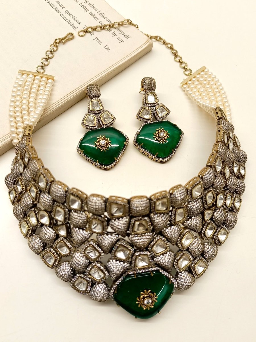 Gerbera Green Victorian Necklace Set - House of Sarvati LLC