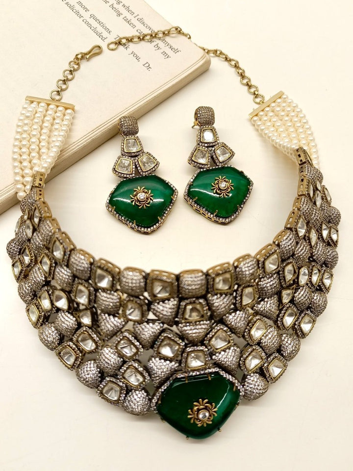 Gerbera Green Victorian Necklace Set - House of Sarvati LLC