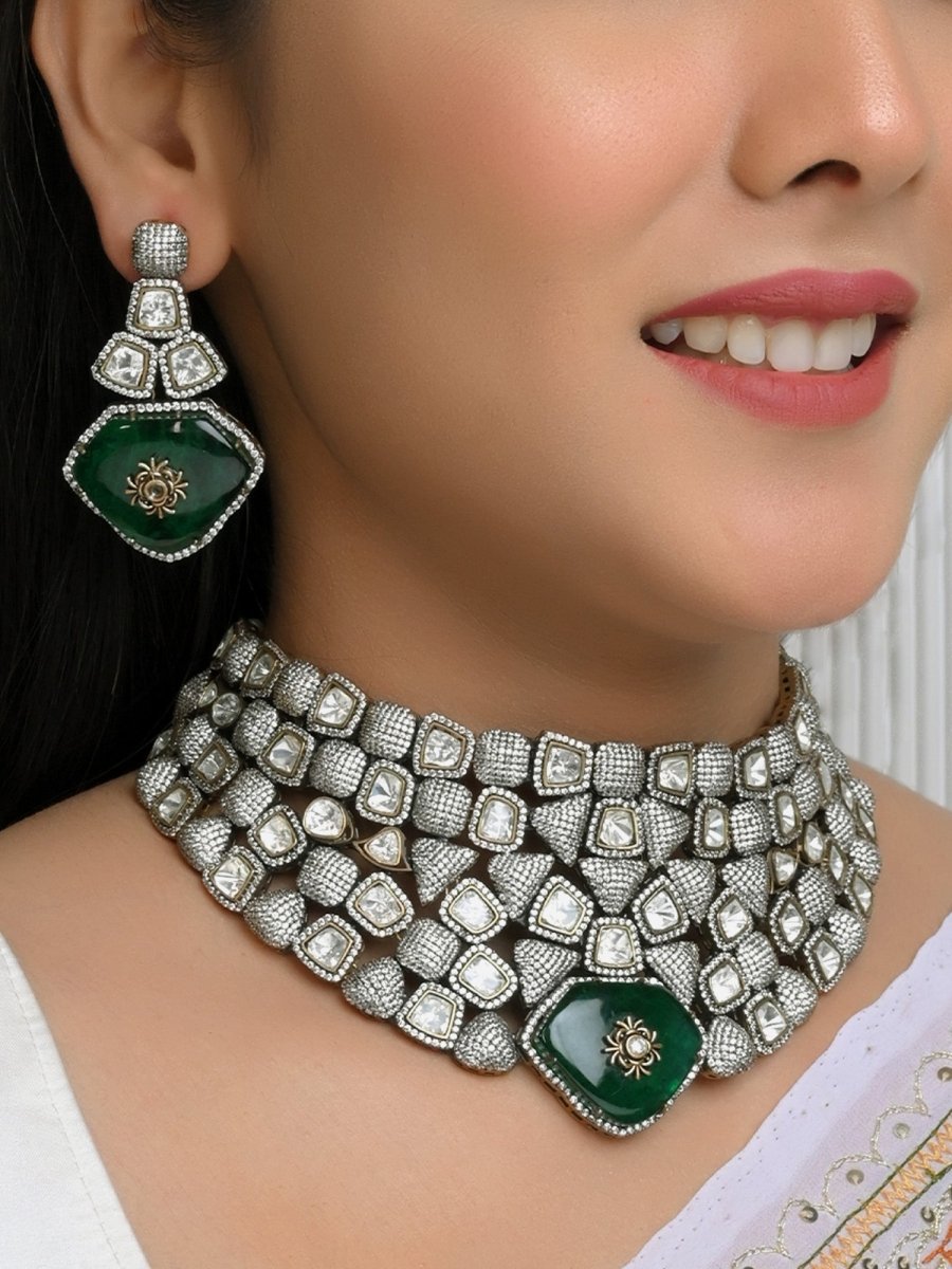Gerbera Green Victorian Necklace Set - House of Sarvati LLC