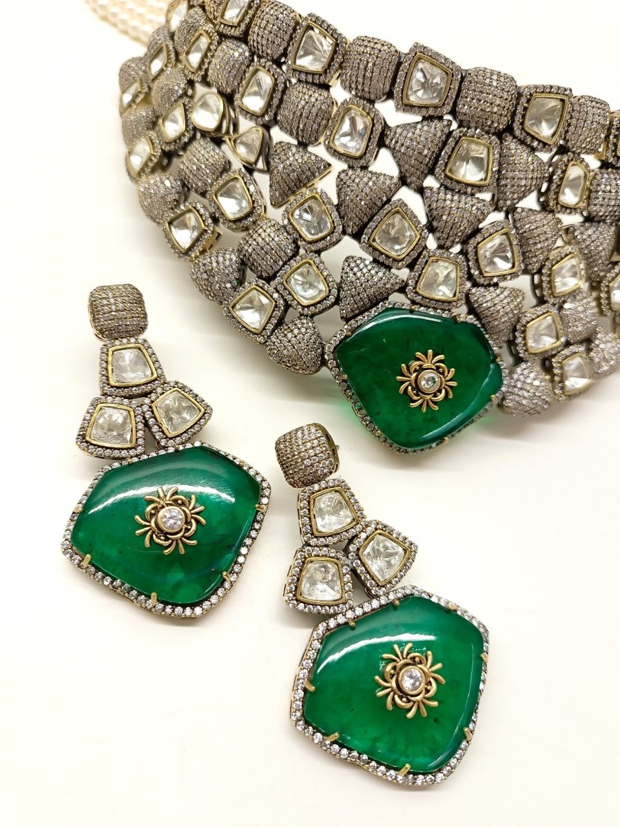 Gerbera Green Victorian Necklace Set - House of Sarvati LLC