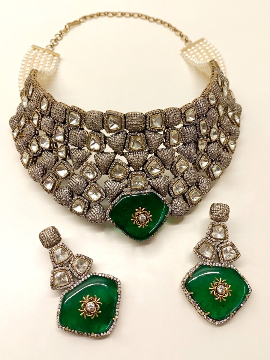 Gerbera Green Victorian Necklace Set - House of Sarvati LLC