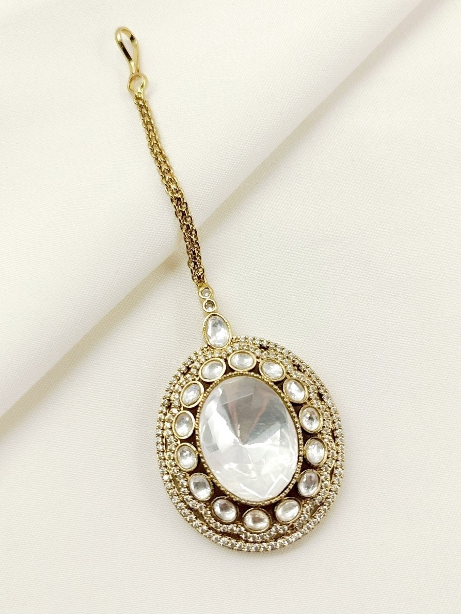 Gerbera White Victorian Teeka - House of Sarvati LLC