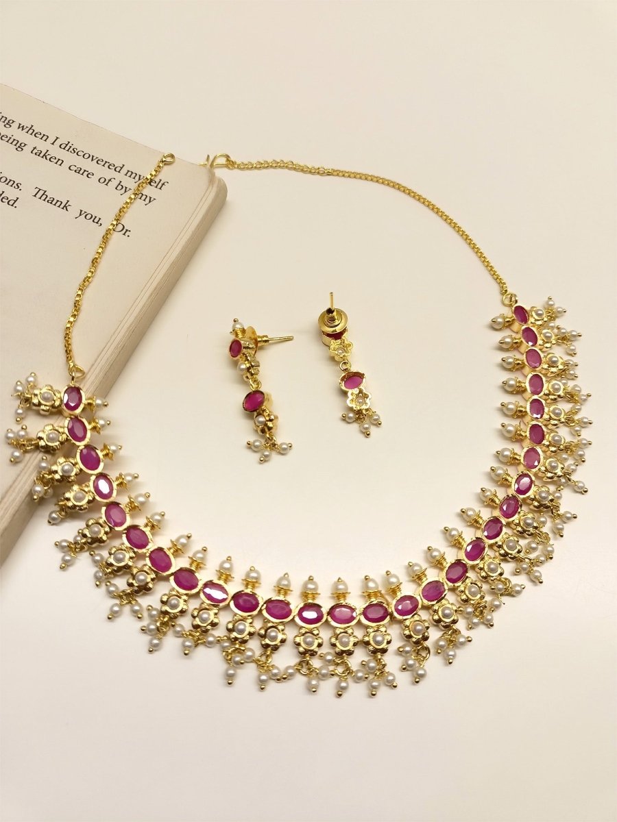 Gitali Ruby Jadau Necklace Set - House of Sarvati LLC