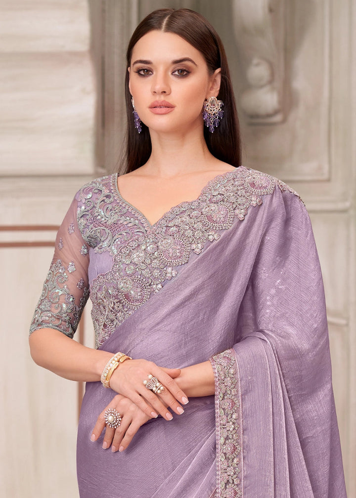 Good Tax Purple Chiffon Silk Silk Saree With Detailed Embroidery And Luxe Appeal - House of Sarvati LLC