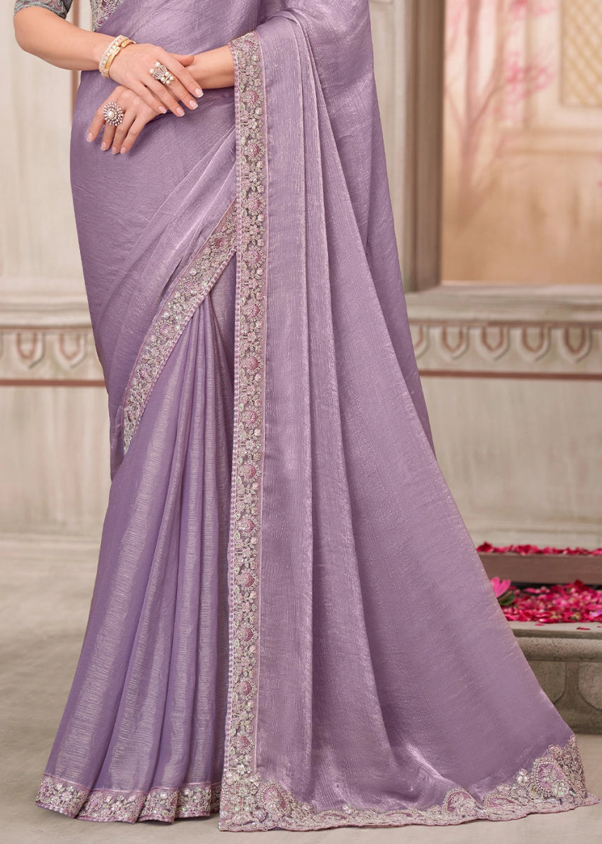 Good Tax Purple Chiffon Silk Silk Saree With Detailed Embroidery And Luxe Appeal - House of Sarvati LLC