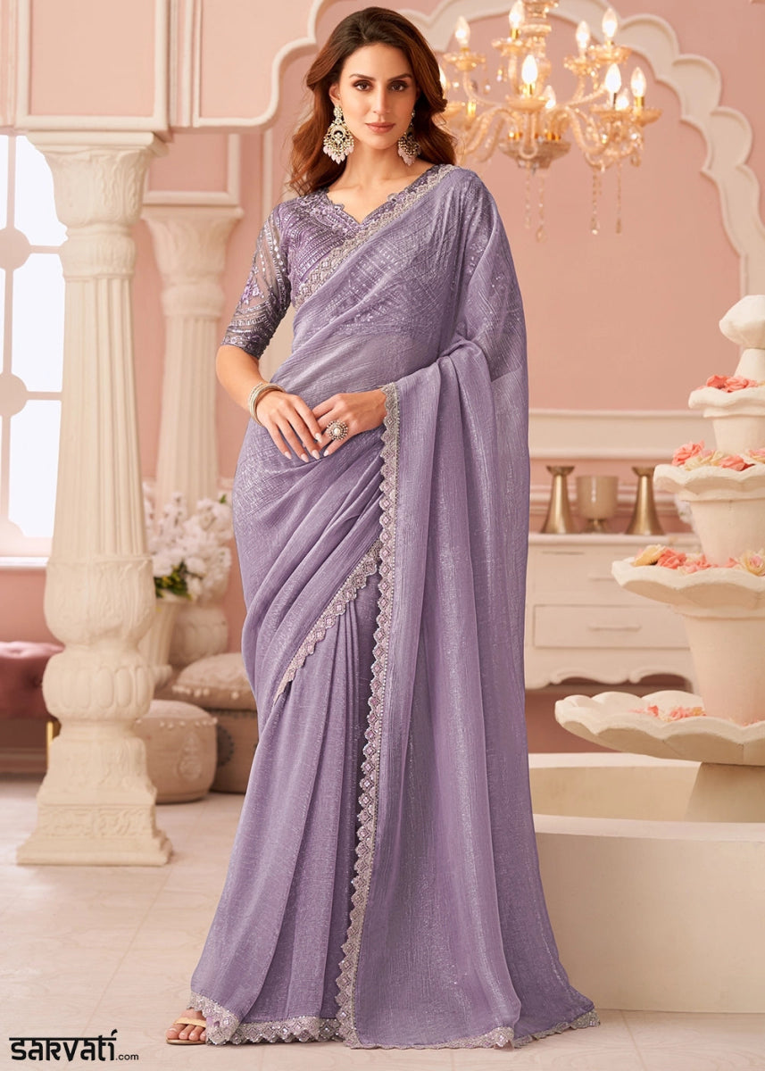 Good Tax Purple Embellished Georgette Saree with Designer Blouse - House of Sarvati LLC