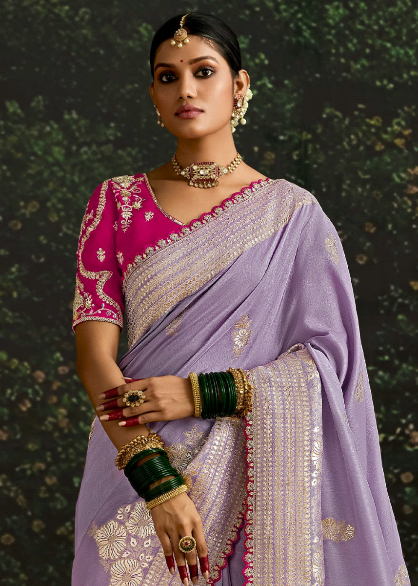 Good Tax Purple Zari Woven Dola Silk Saree with Embroidery Detailing - House of Sarvati LLC