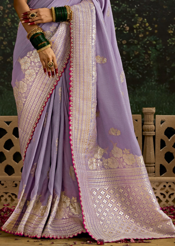 Good Tax Purple Zari Woven Dola Silk Saree with Embroidery Detailing - House of Sarvati LLC