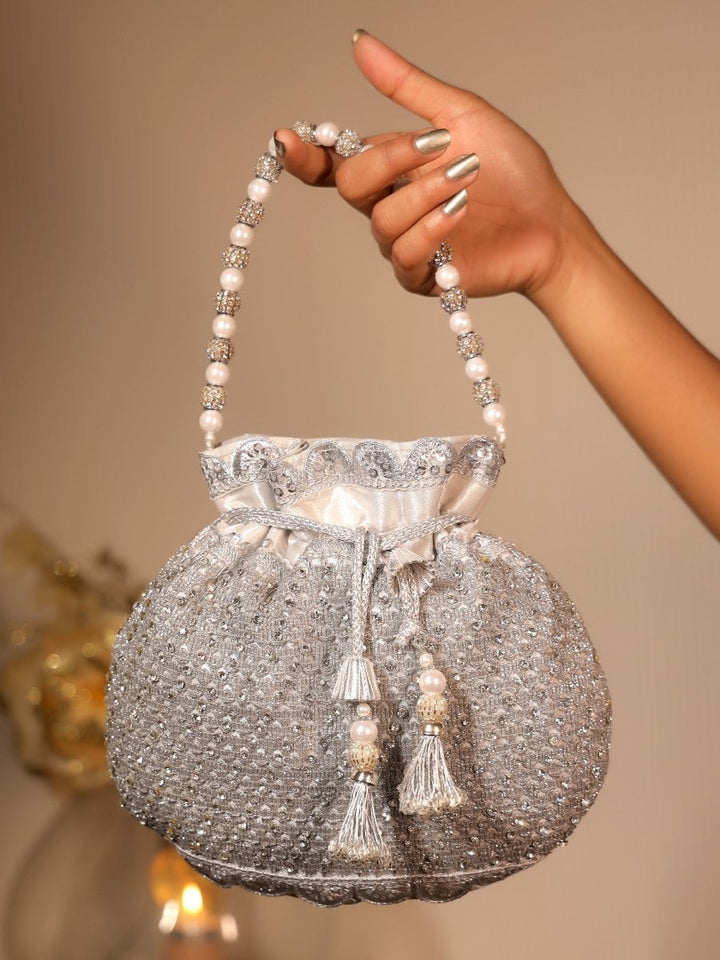 Gouhar Silver Potli Bag - House of Sarvati LLC