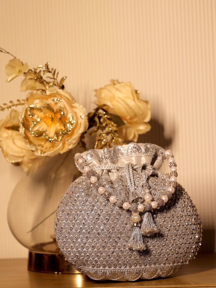 Gouhar Silver Potli Bag - House of Sarvati LLC