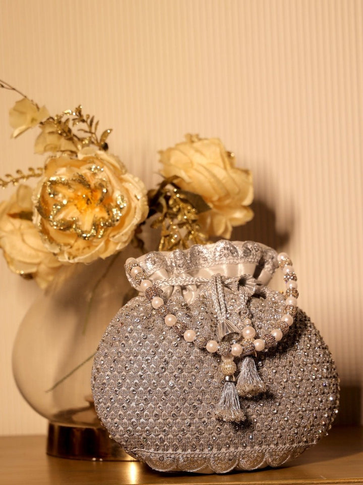 Gouhar Silver Potli Bag - House of Sarvati LLC