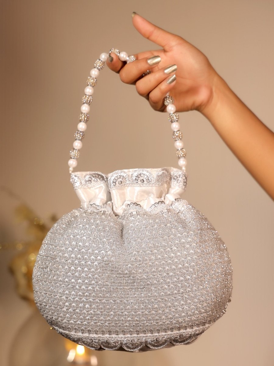 Gouhar Silver Potli Bag - House of Sarvati LLC