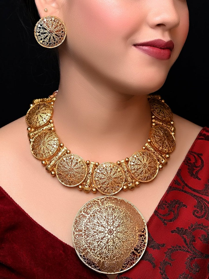 Gourika Filigree Antique Gold Set - House of Sarvati LLC