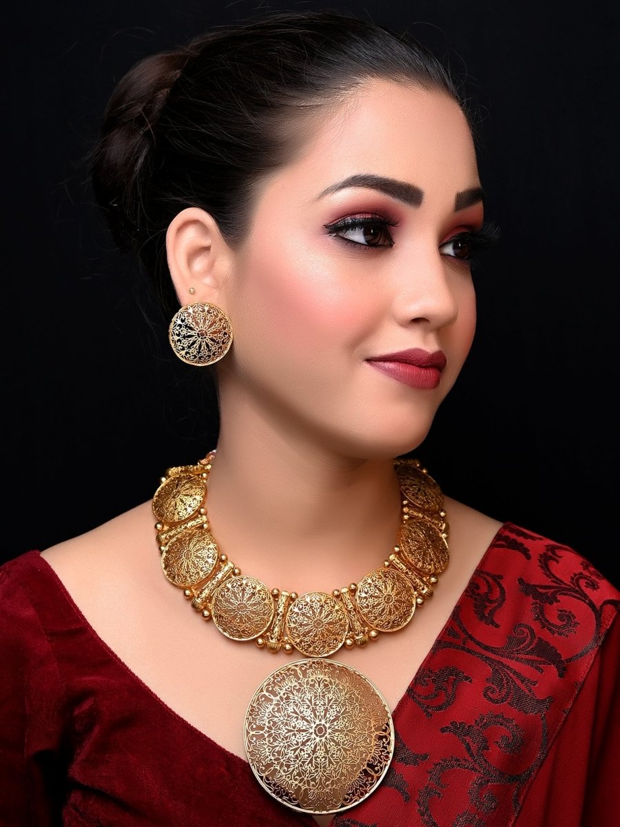 Gourika Filigree Antique Gold Set - House of Sarvati LLC