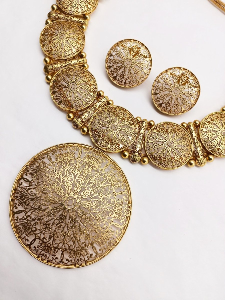 Gourika Filigree Antique Gold Set - House of Sarvati LLC