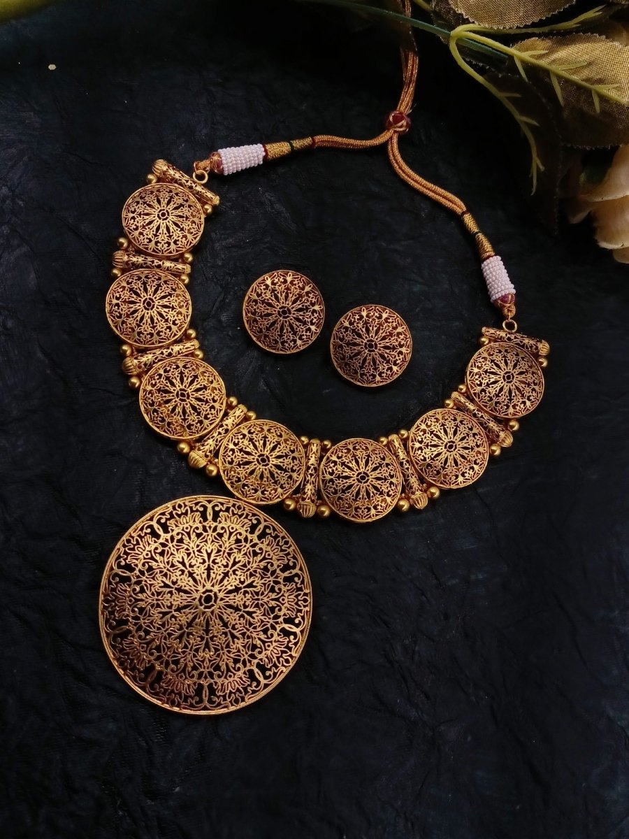 Gourika Filigree Antique Gold Set - House of Sarvati LLC