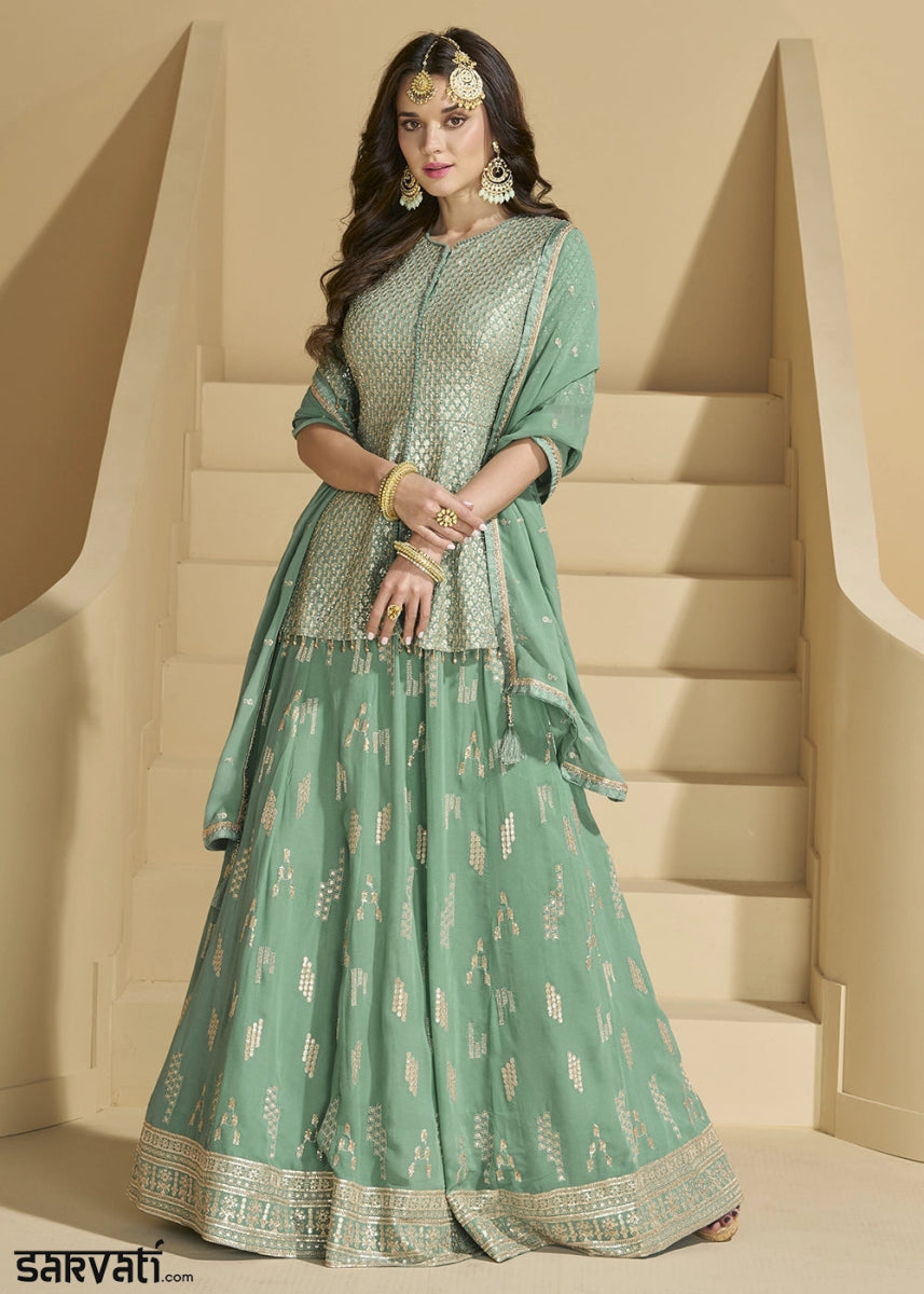 Grape Purple Lehenga Choli in Georgette with Swarovski & Threadwork - House of Sarvati LLC