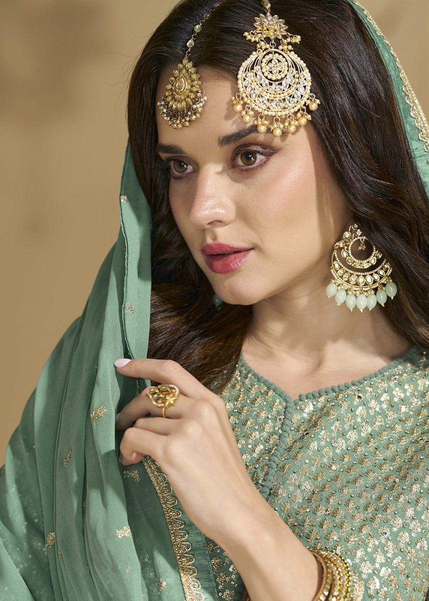 Grape Purple Lehenga Choli in Georgette with Swarovski & Threadwork - House of Sarvati LLC