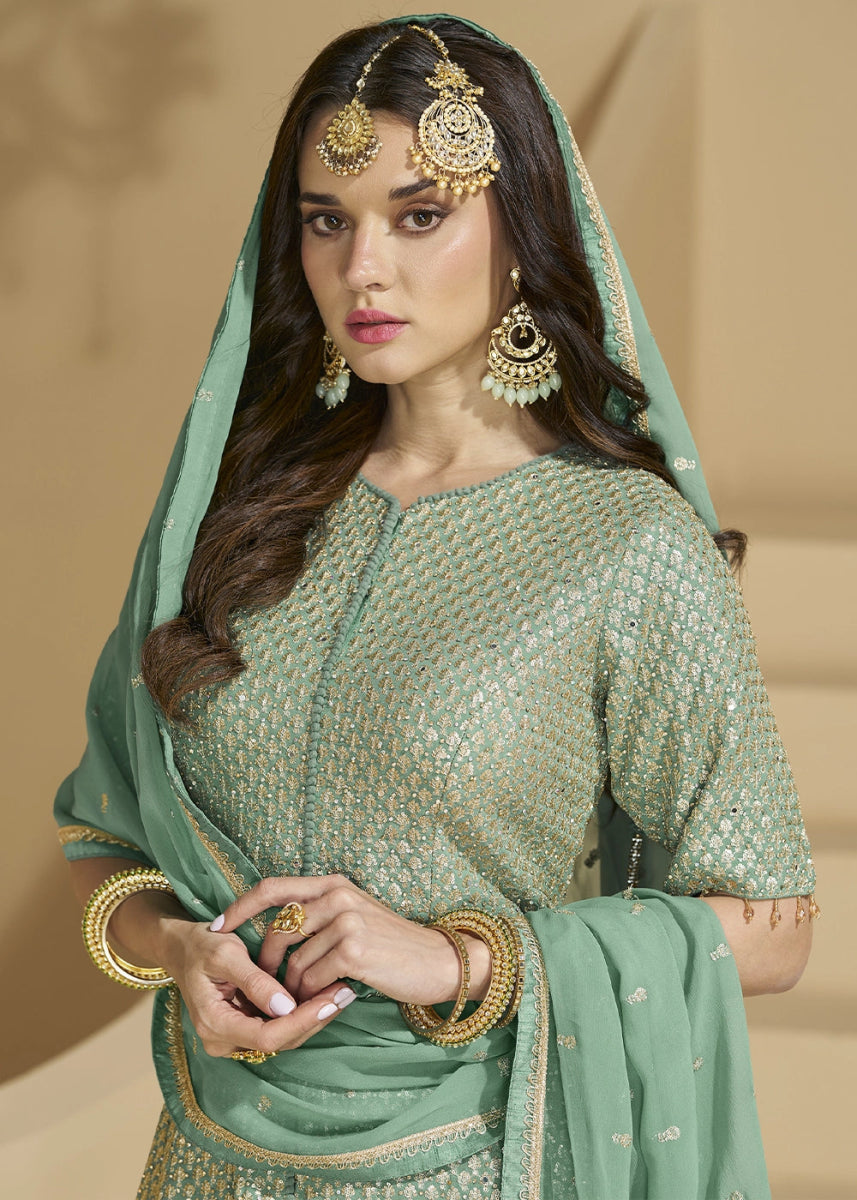 Grape Purple Lehenga Choli in Georgette with Swarovski & Threadwork - House of Sarvati LLC