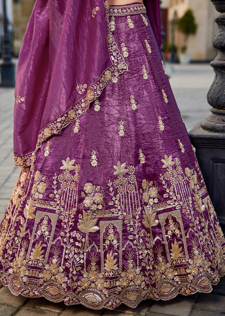 Grape Purple Tissue Lehenga Featuring Exquisite Floral & Bead Work - House of Sarvati LLC