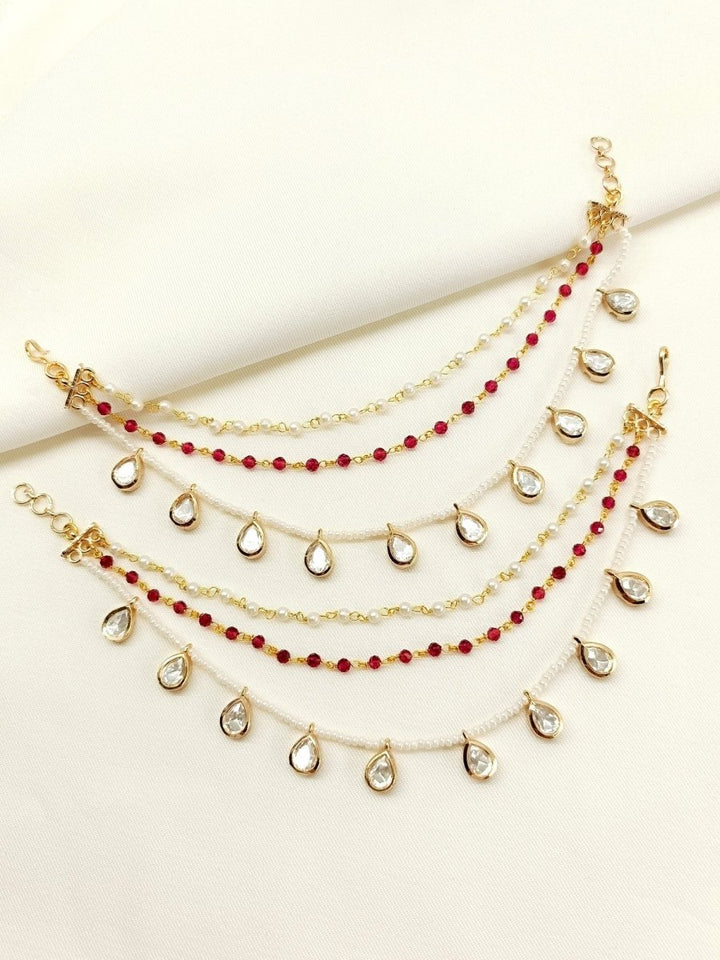 Greeshma Majenta Traditional Ear Chain. - House of Sarvati LLC
