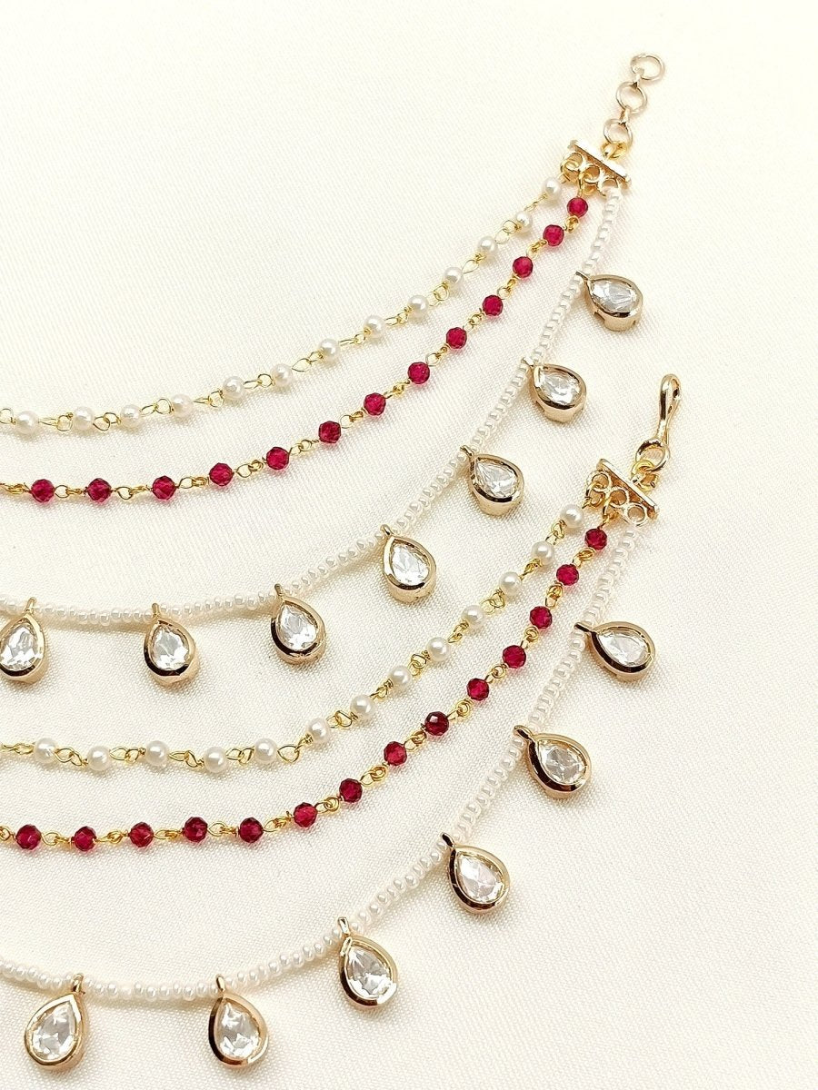 Greeshma Majenta Traditional Ear Chain. - House of Sarvati LLC