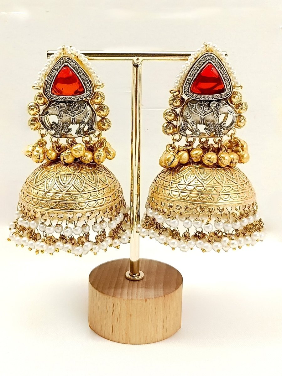 Harshiya Red Boutique Jhumki - House of Sarvati LLC