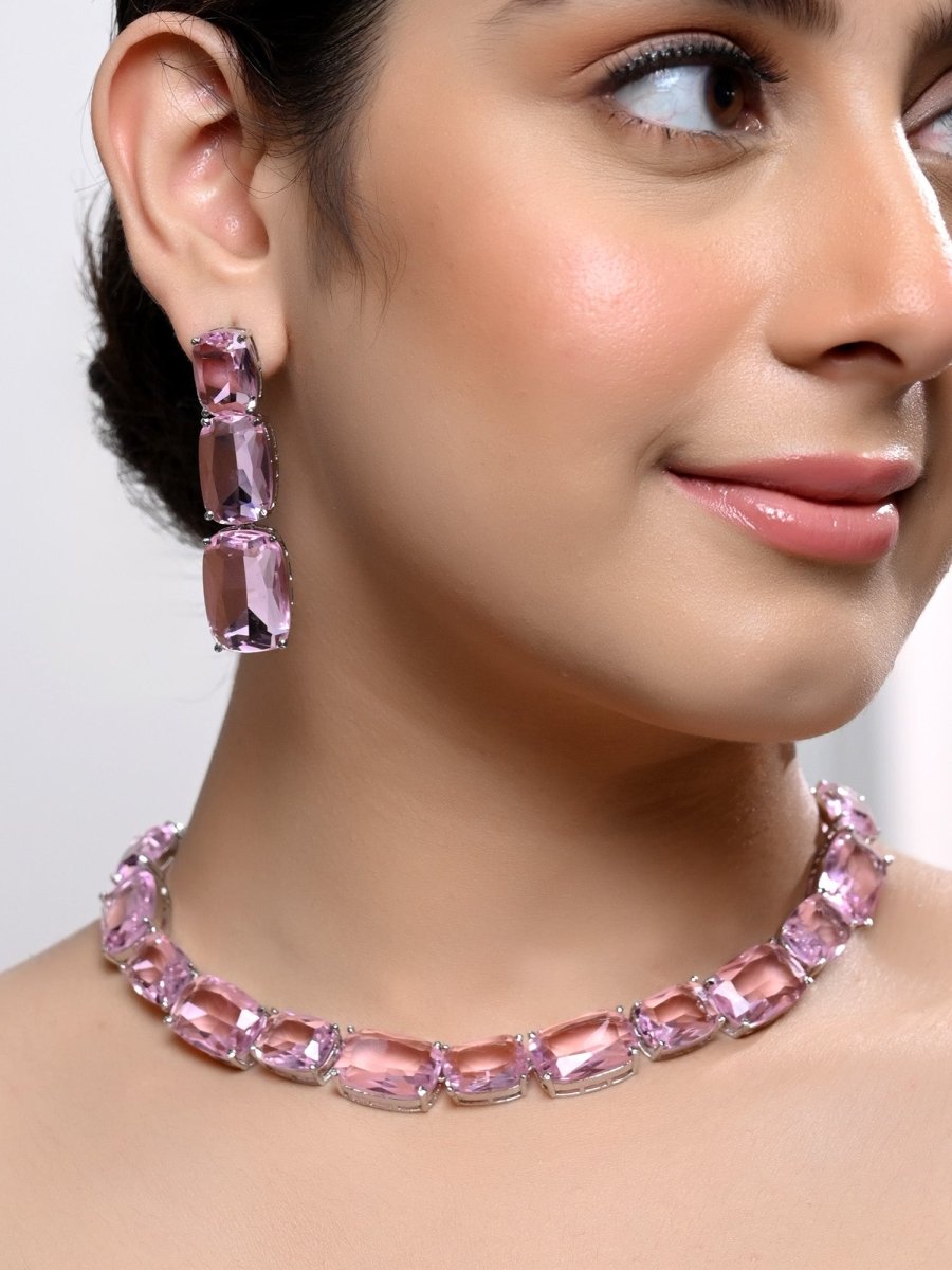 Heema Pink Swarovski Stone Necklace Set - House of Sarvati LLC