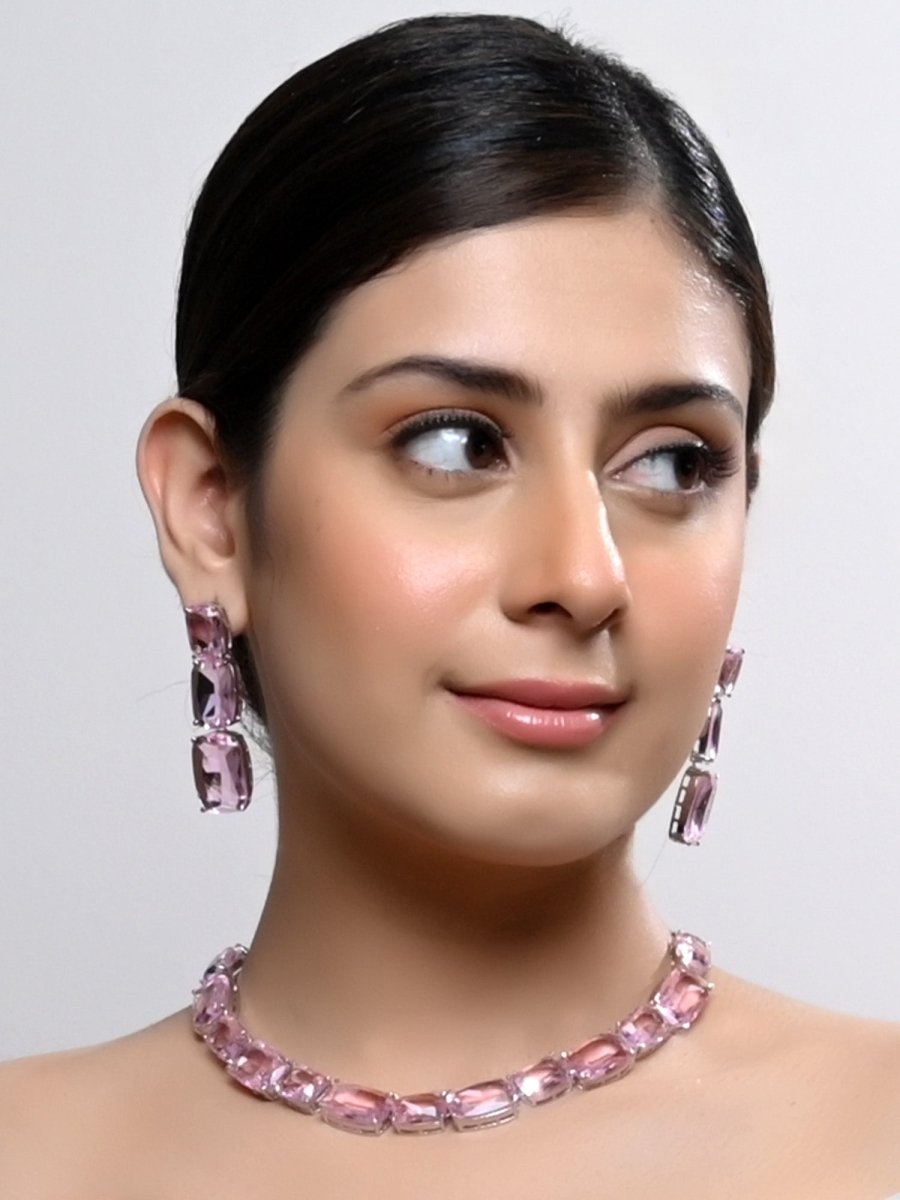 Heema Pink Swarovski Stone Necklace Set - House of Sarvati LLC