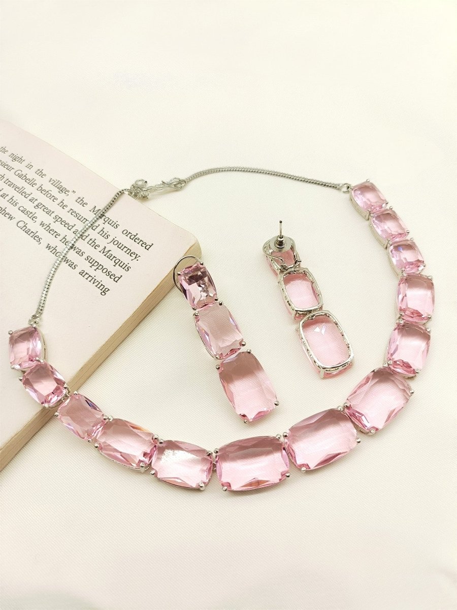 Heema Pink Swarovski Stone Necklace Set - House of Sarvati LLC