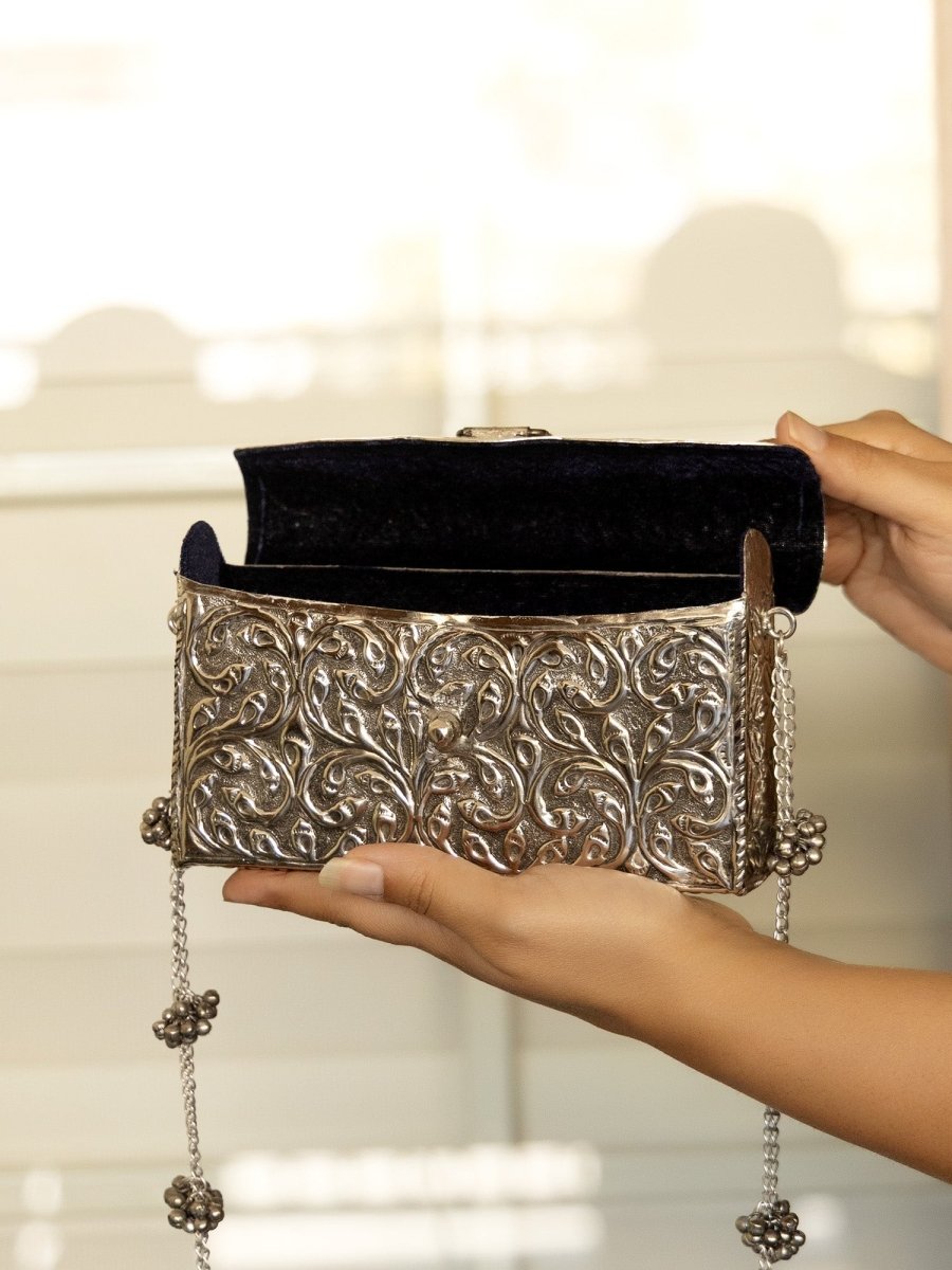 Helan Silver Evening Clutch - House of Sarvati LLC
