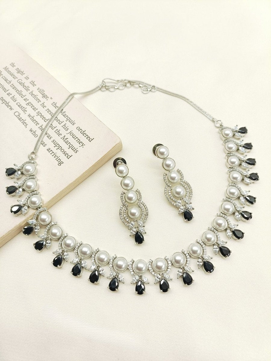 Helicoid Black American Diamond Necklace Set - House of Sarvati LLC