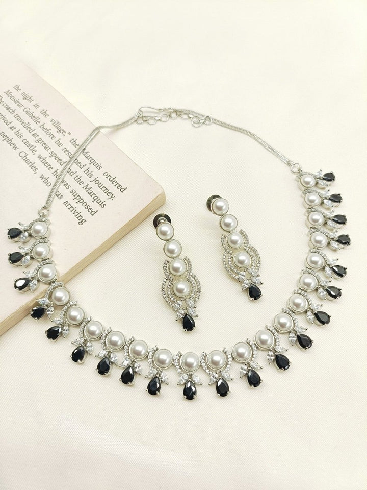Helicoid Black American Diamond Necklace Set - House of Sarvati LLC