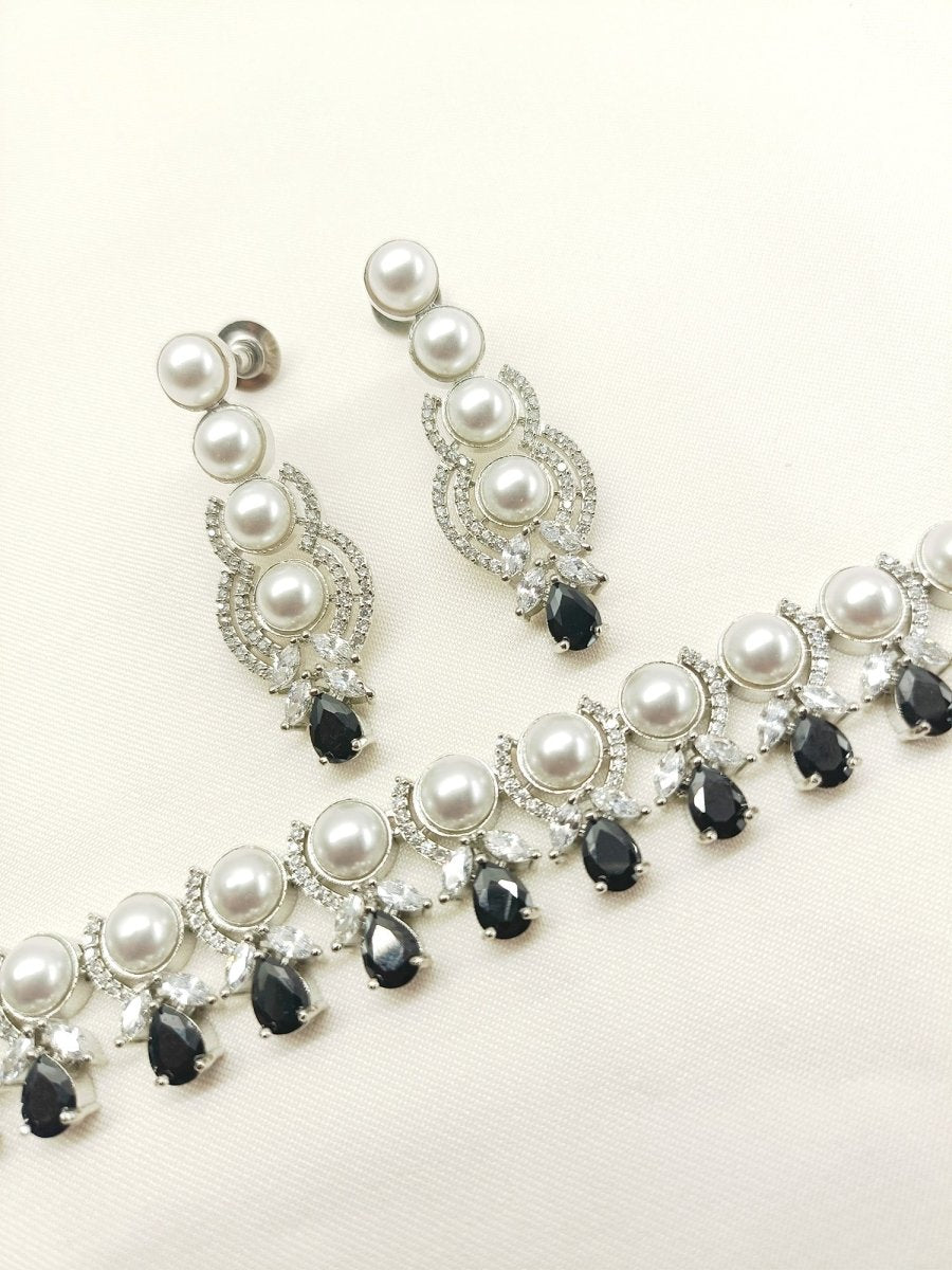 Helicoid Black American Diamond Necklace Set - House of Sarvati LLC