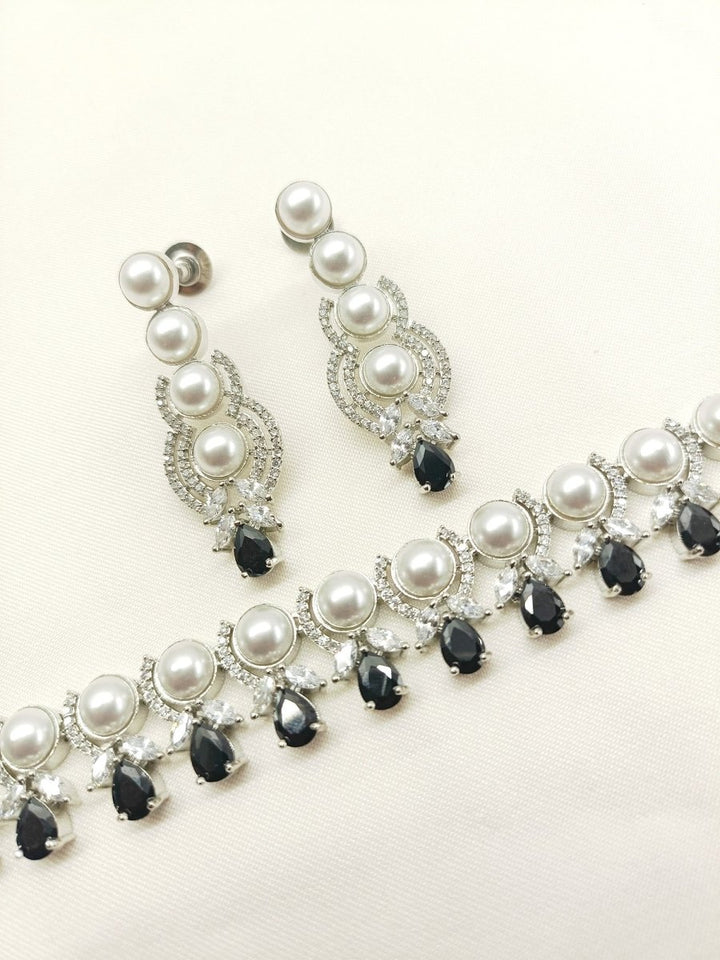 Helicoid Black American Diamond Necklace Set - House of Sarvati LLC