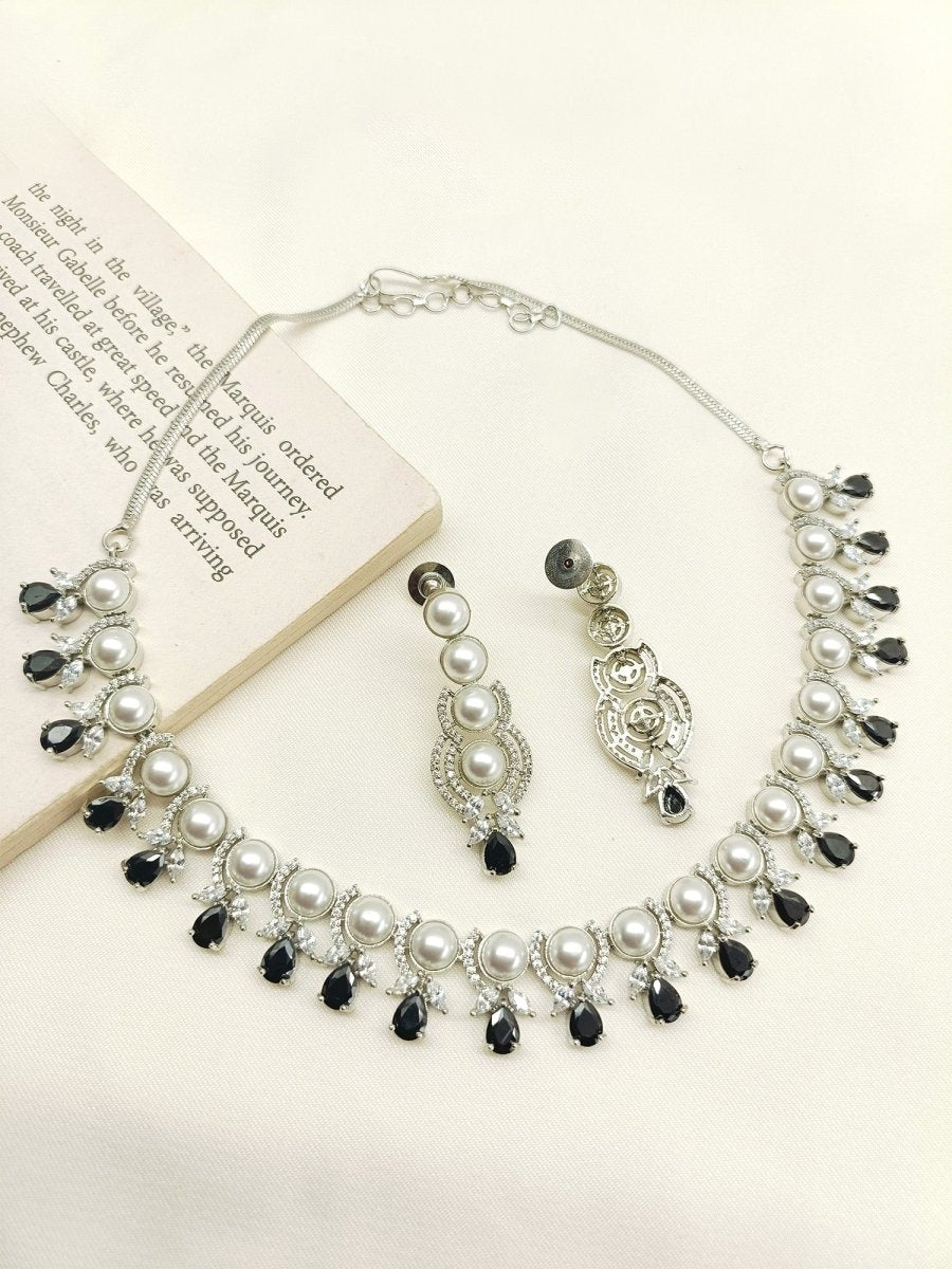 Helicoid Black American Diamond Necklace Set - House of Sarvati LLC