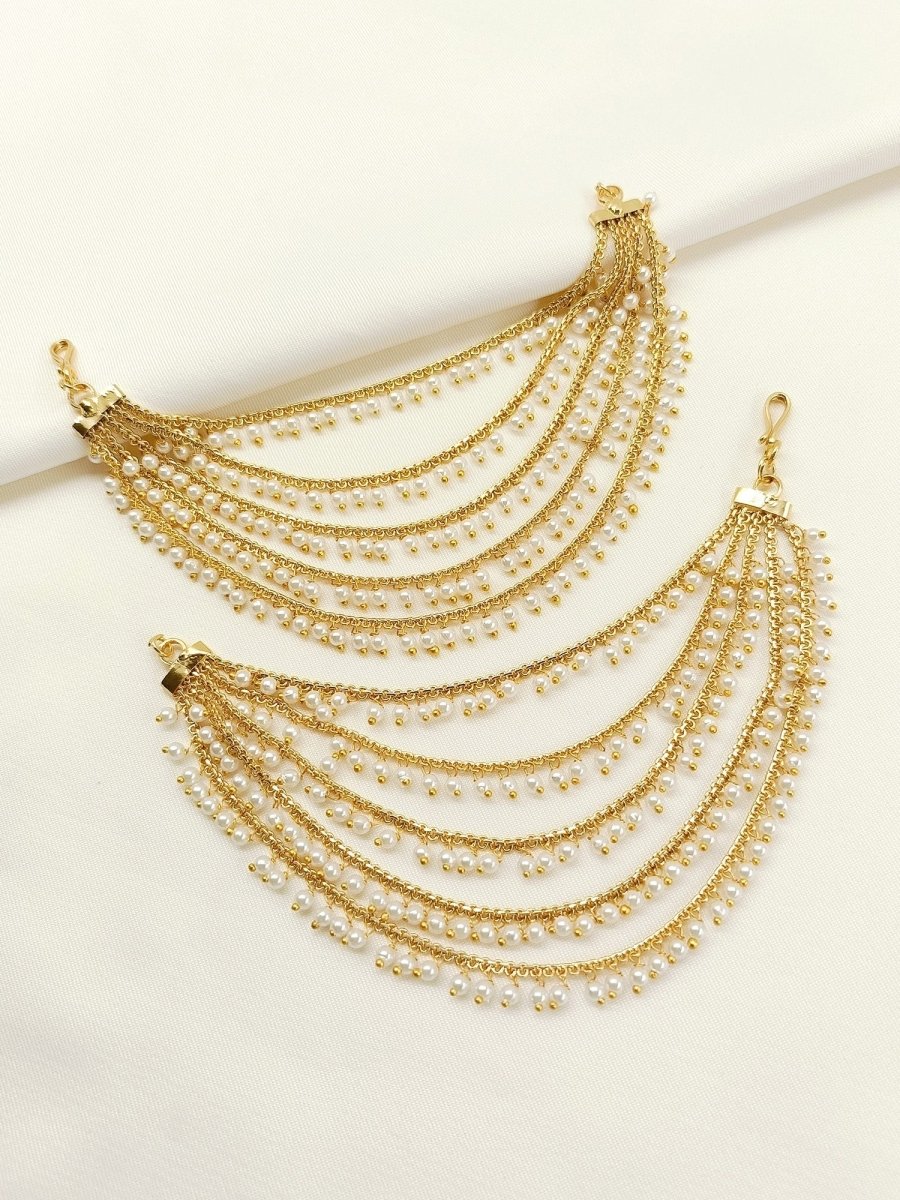Hemal White Pearl Traditional Ear Chain - House of Sarvati LLC