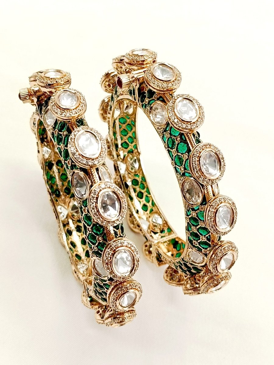 Hemavani Green Kundan Bangle Set Of 2 - House of Sarvati LLC