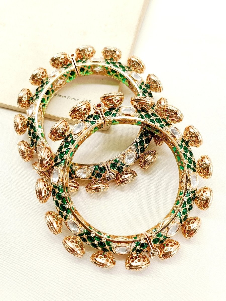 Hemavani Green Kundan Bangle Set Of 2 - House of Sarvati LLC