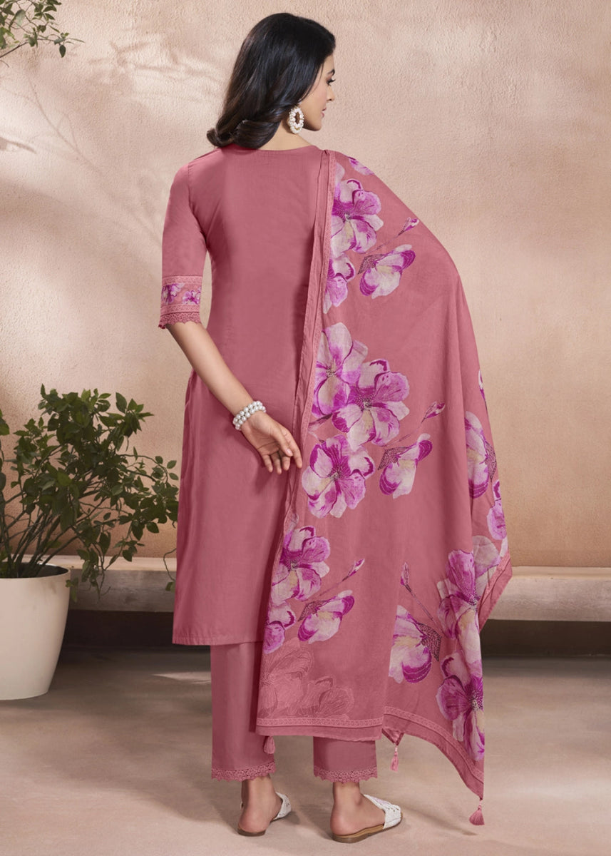 Hopbush Purple Cotton Suit with Beautiful Floral Threadwork - House of Sarvati LLC