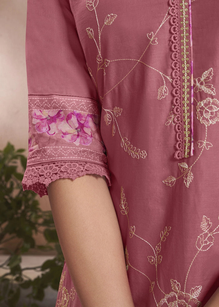 Hopbush Purple Cotton Suit with Beautiful Floral Threadwork - House of Sarvati LLC