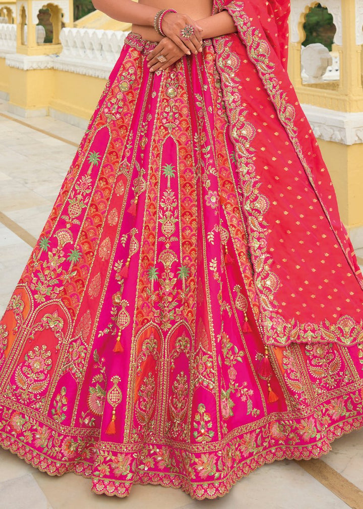 Hot Pink Banarasi Silk Lehenga with Heavy Khatli & Embroidery Work - House of Sarvati LLC