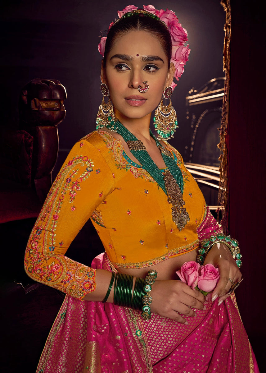 Hot Pink Viscose Silk Saree with Handcrafted Embroidered Blouse - House of Sarvati LLC