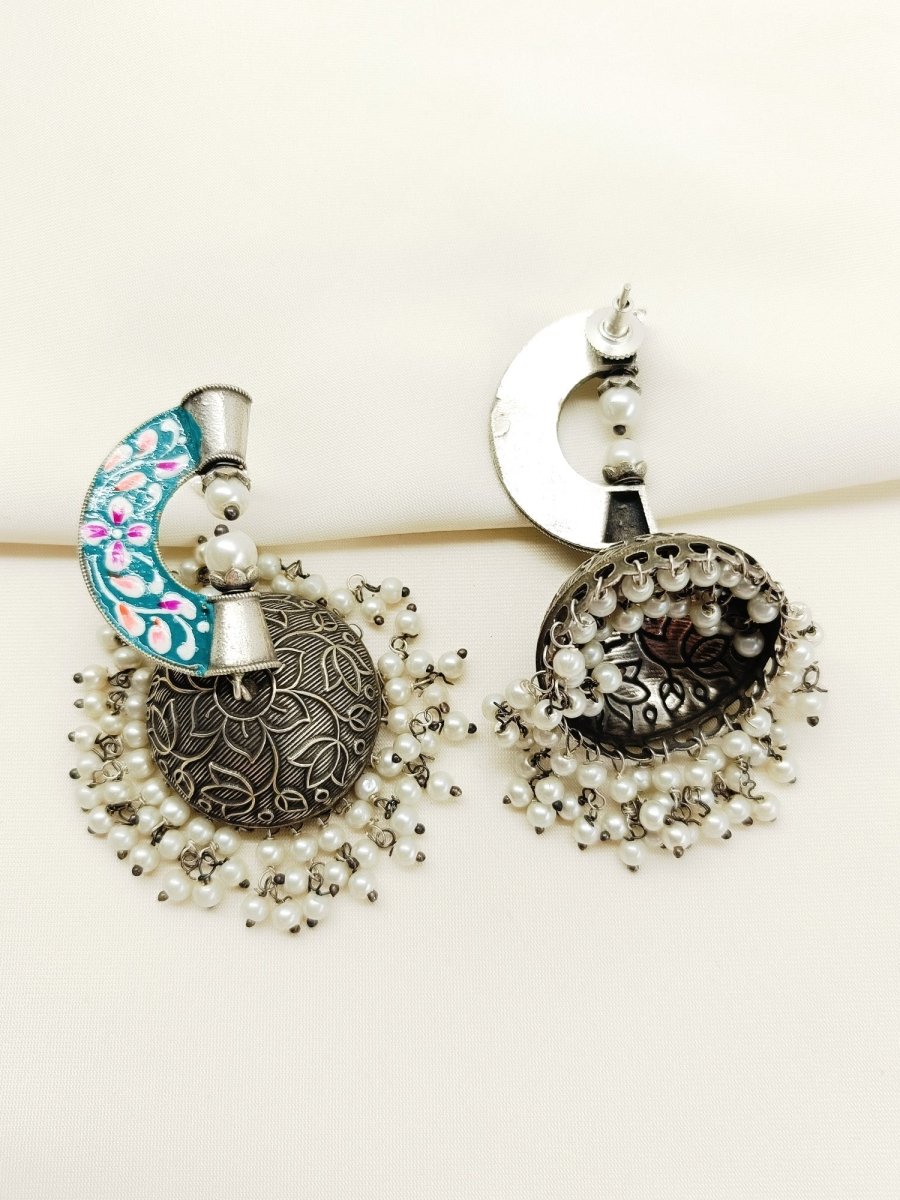 Hridyanshi Blue Oxidized Jhumki - House of Sarvati LLC
