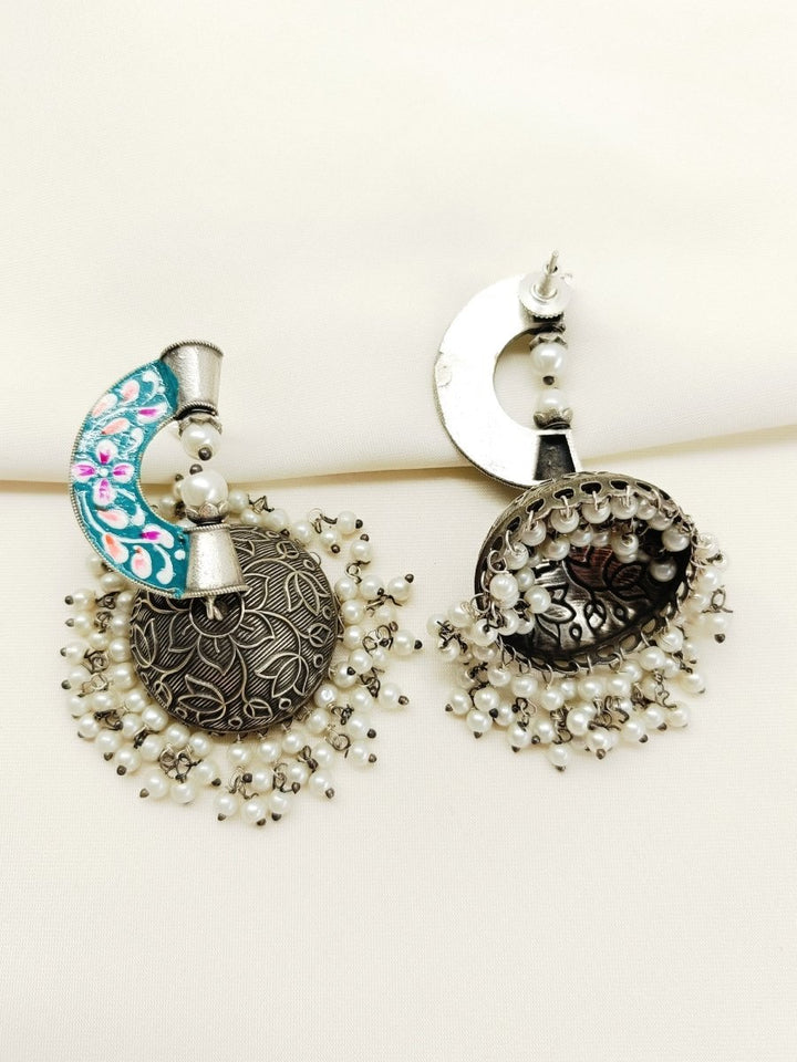 Hridyanshi Blue Oxidized Jhumki - House of Sarvati LLC