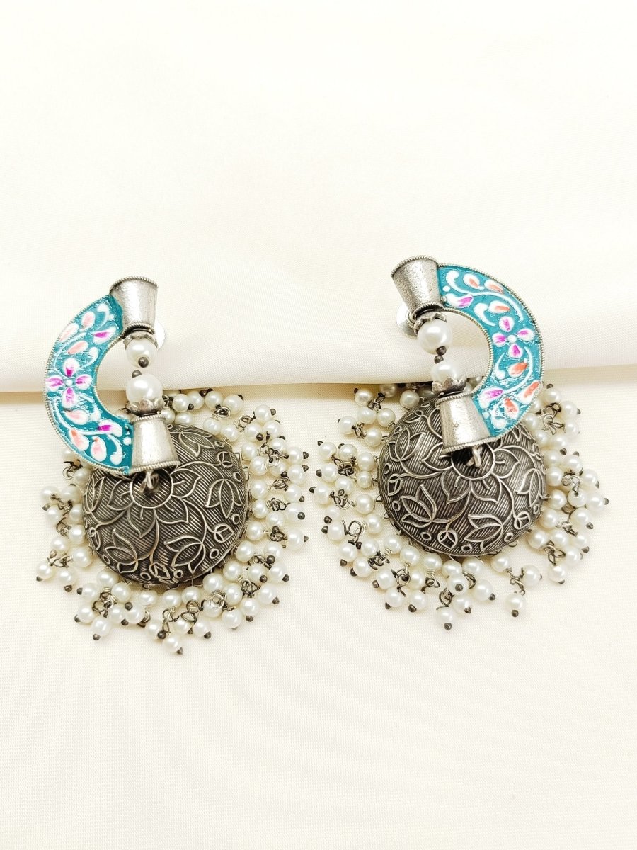 Hridyanshi Blue Oxidized Jhumki - House of Sarvati LLC