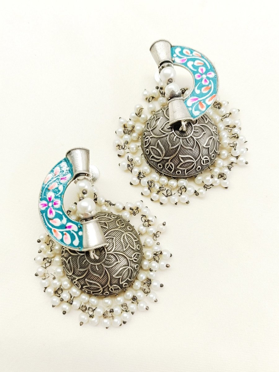Hridyanshi Blue Oxidized Jhumki - House of Sarvati LLC