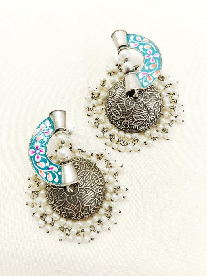 Hridyanshi Blue Oxidized Jhumki - House of Sarvati LLC